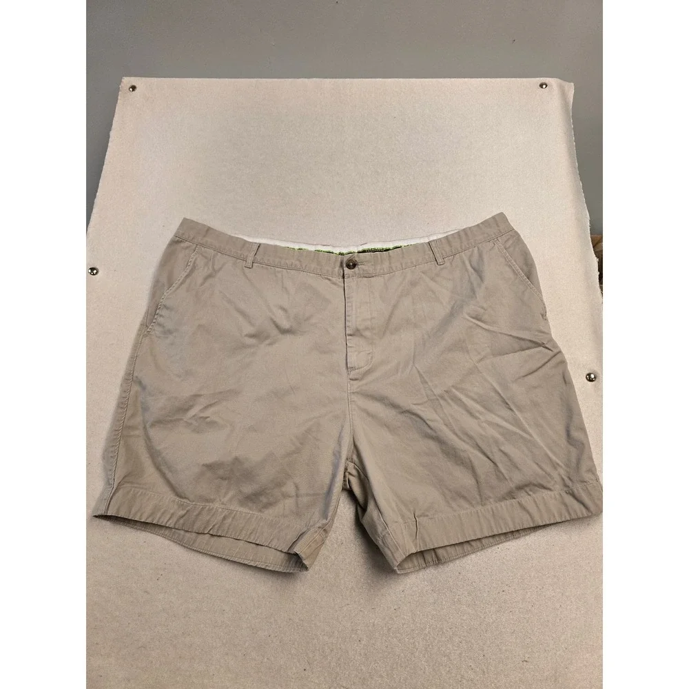 Tailorbyrd‎ Mens Khaki Tan Flat Front Chino Shorts Size 52 Flamingo Logo Casual